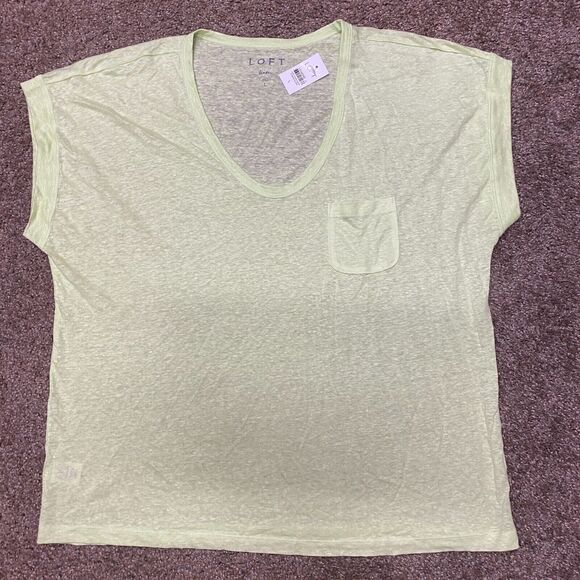 Loft T-Shirt Womens Large Mint Green 100% Linen Pocket Cap Short Sleeve Pullover - Picture 1 of 11